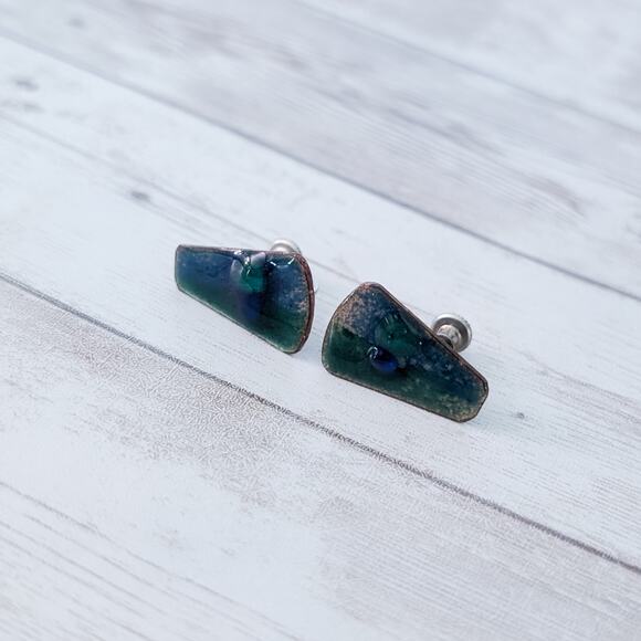 Vintage Screw Back Earrings Unusual Statement Blue Green Tones - Picture 4 of 9